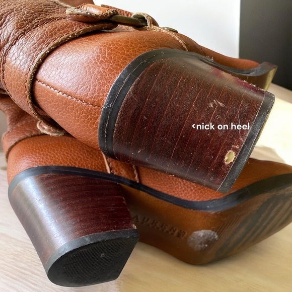 LAUREN RALPH LAUREN Tall Leather Riding Boots Size 5 1/2 Brown 2” Chunky Heels - Picture 9 of 9
